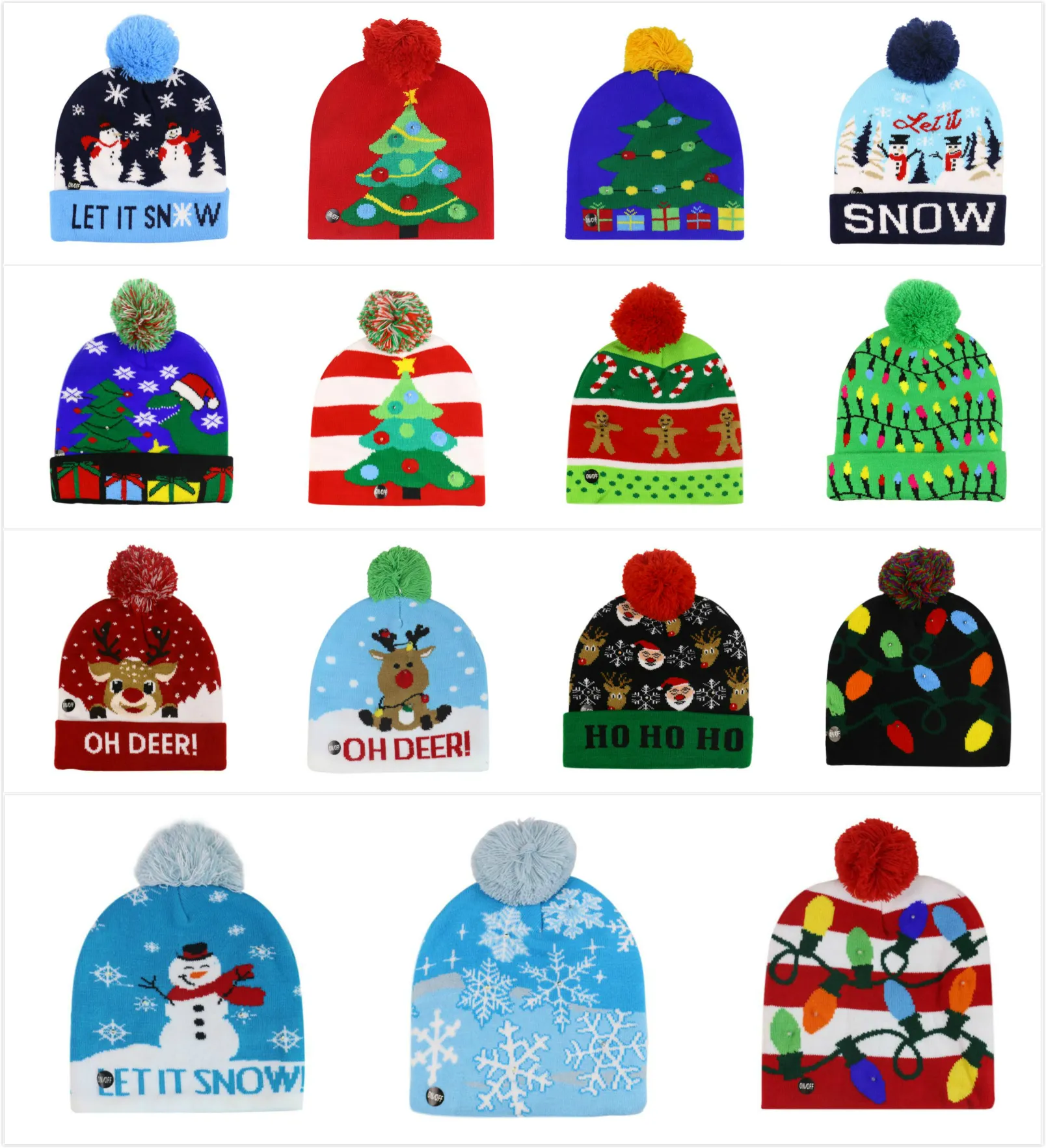 Pom Pom Sombreros de Navidad Sombreros de punto con luz LED Gorros de Navidad Sombreros de invierno de ganchillo Deer Elk Gilrs Skull Cap Decoración del hogar de Navidad