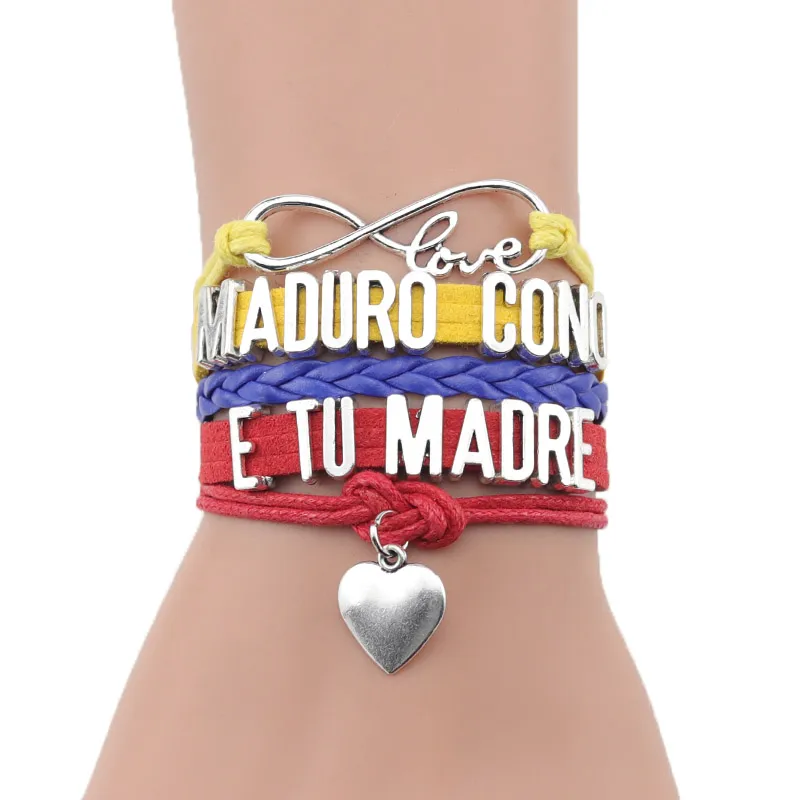 Anklets Infinity Love Venezuela Bracelet Maduro Cono e Tu Madre Charm Leather Wrap Handmade Bracelet Bangles 여성용 남성 보석