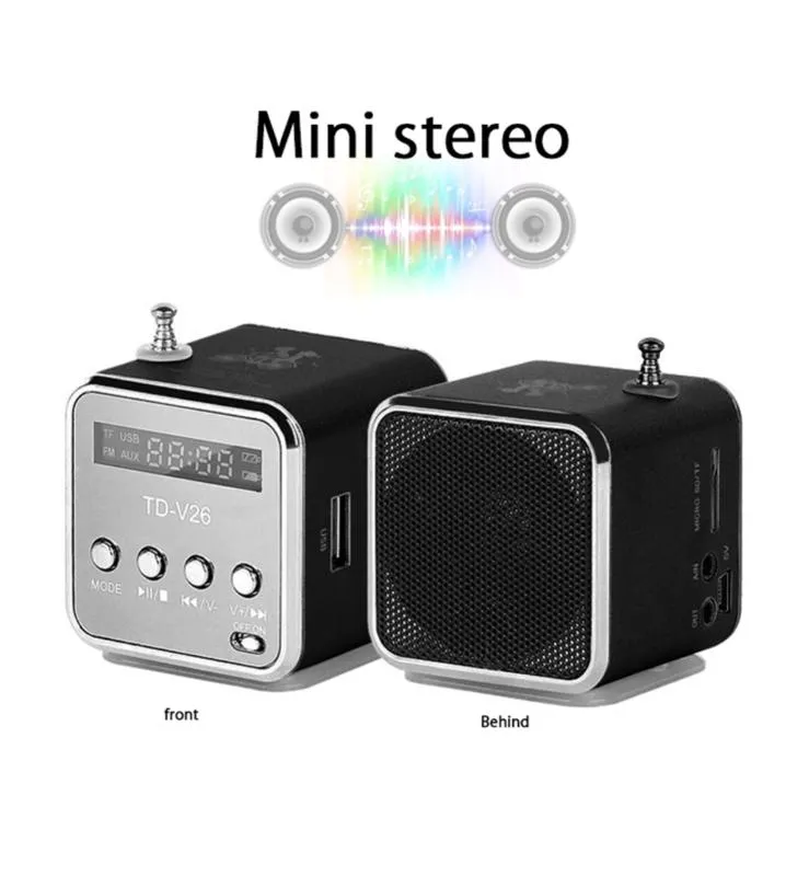 Radio Mini TD-V26 Цифровая портативная FM-динамика поддержка SD/TF-карта MP3 Музыкалист для мобильного телефона ПК Ноутбук
