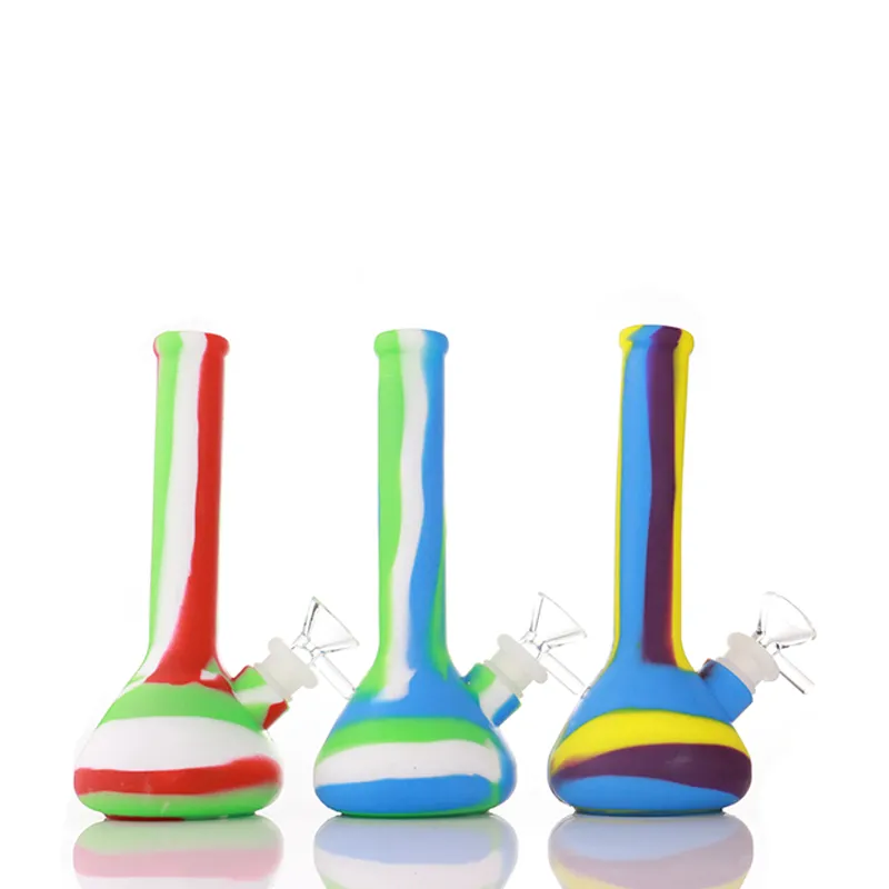 Partihandel Silikonvattenrör Hookahs Mini Beaker Bong 7 inches Unbreakable Bongs med silikoner Downstem Dab Rigs