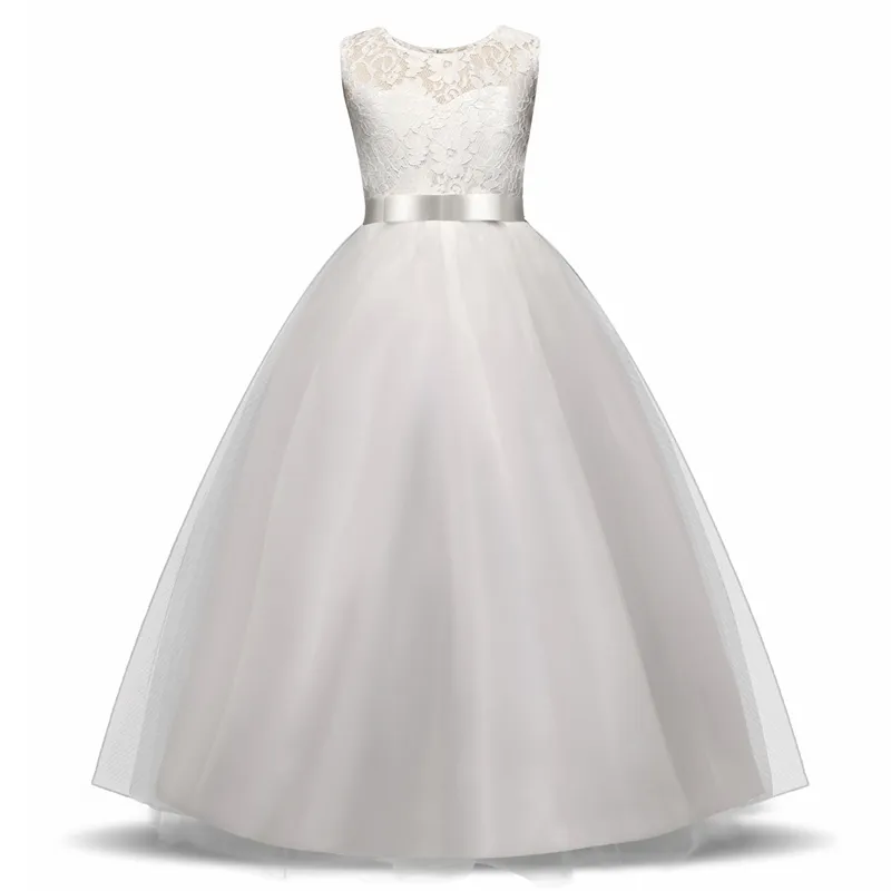 Elegantes Blumenmädchenkleid Teenager Weiß Formales Abendkleid für Hochzeit Kinder Mädchen Lange Kleider Kinder Kleidung Neue Tutu Prinzessin T200915
