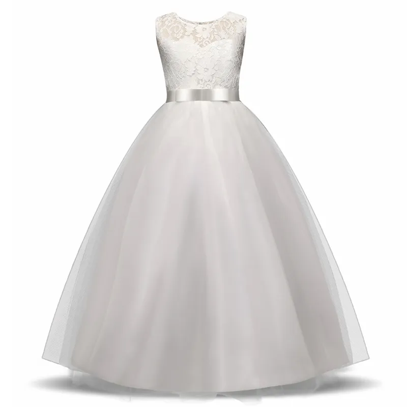 Abito da ragazza di fiore elegante Abito da ballo formale bianco per adolescenti per matrimonio Bambini Ragazze Abiti lunghi Abbigliamento per bambini Nuovo Tutu Princess T200915