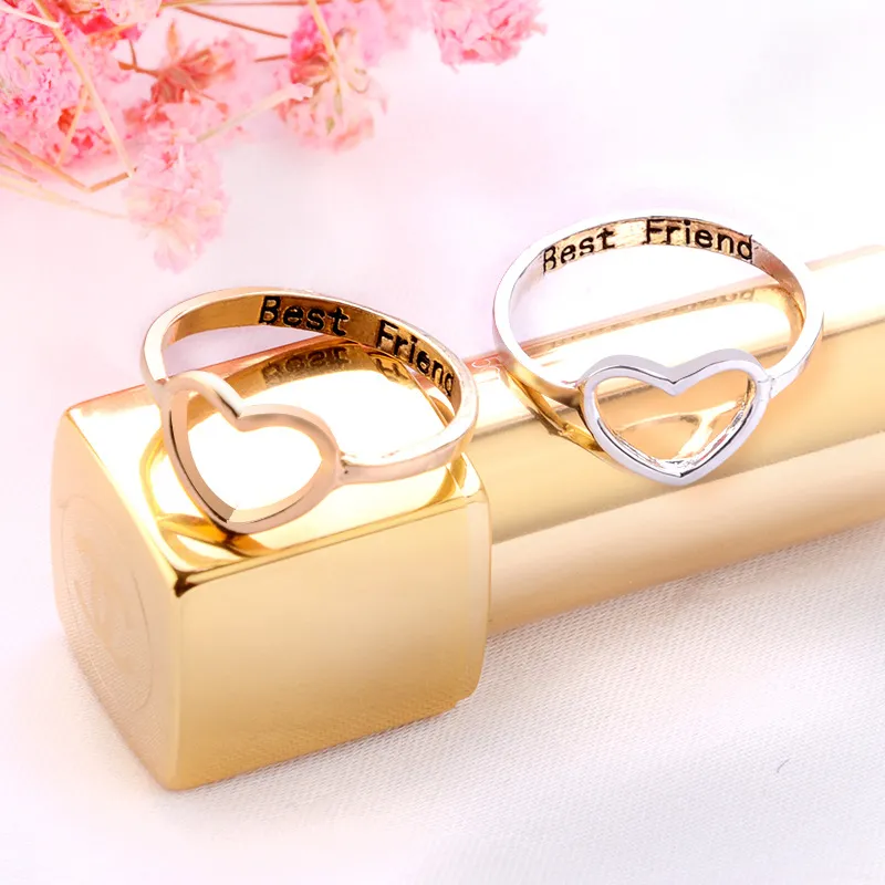 Beste vriend hart ring zilver goud graveren brieven vriendschap liefde ring mode-sieraden voor vrouwen zusters cadeau DHL gratis verzending