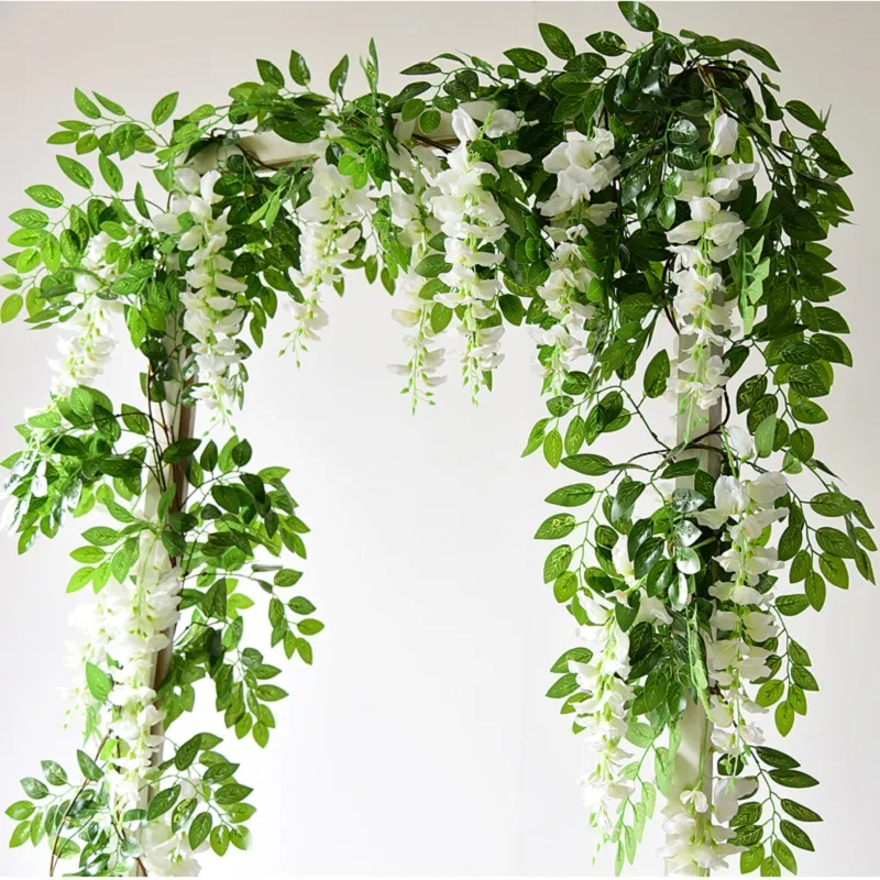 180cm Wisteria Artificial Flowers Plastic Silk Ivy Vine Garland Hydrangea String Wedding Arch DIY Craft Wall Hanging Decoration