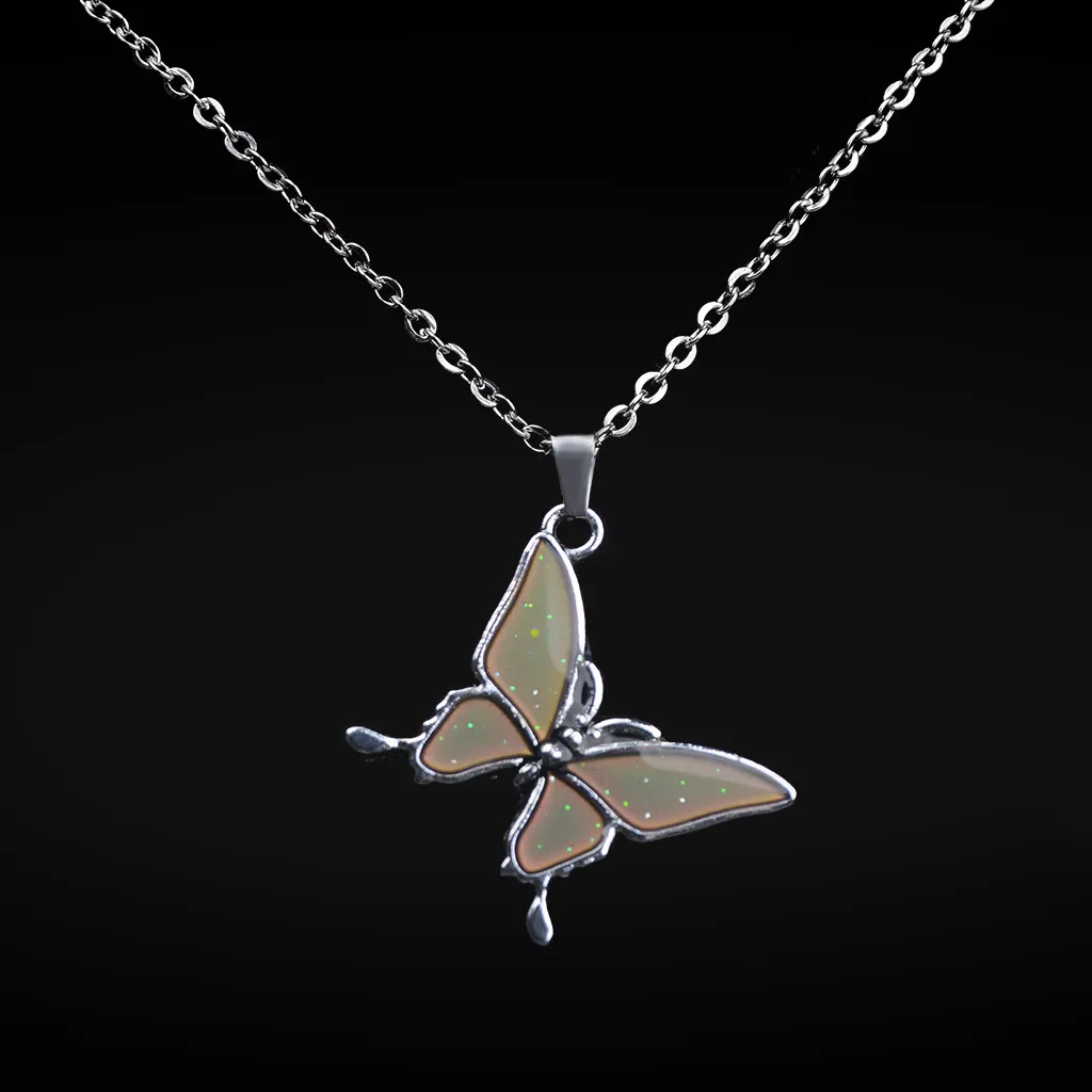 Temperature Sensing Butterfly Pendant Necklace Stainless Steel Chain Women Necklaces Fashion Jewelry Will and Sandy