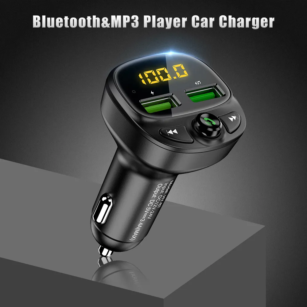 3.4A Hızlı Araba Şarj FM Verici Bluetooth Çift USB Cep Telefonu Şarj Şarj MP3 TF Kart Müzik Seti