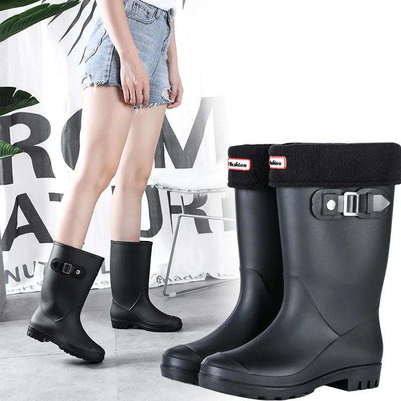 Removível dupla utilização Punk Estilo Flats antiderrapantes botas de chuva Mulheres à prova d'água inverno quente neve sapatos impermeáveis ​​Galoshes botas de chuva 200916