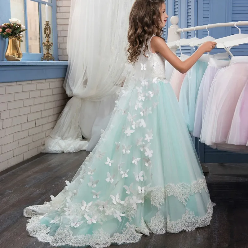 Vert Menthe D tachable Cape Voile Stole Cape Flower Girl Dress