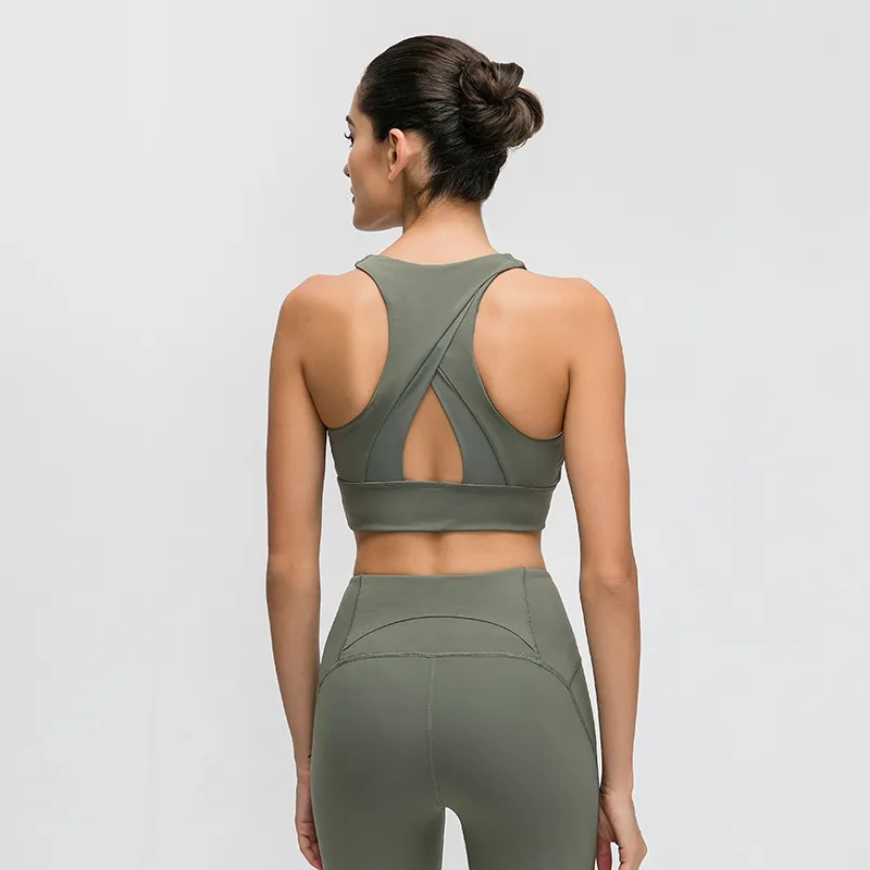 Yoga col roulé soutien-gorge de sport triangle creux dos froncé antichoc vêtements de sport femmes sous-vêtements yoga course fitness rembourré gilet débardeurs