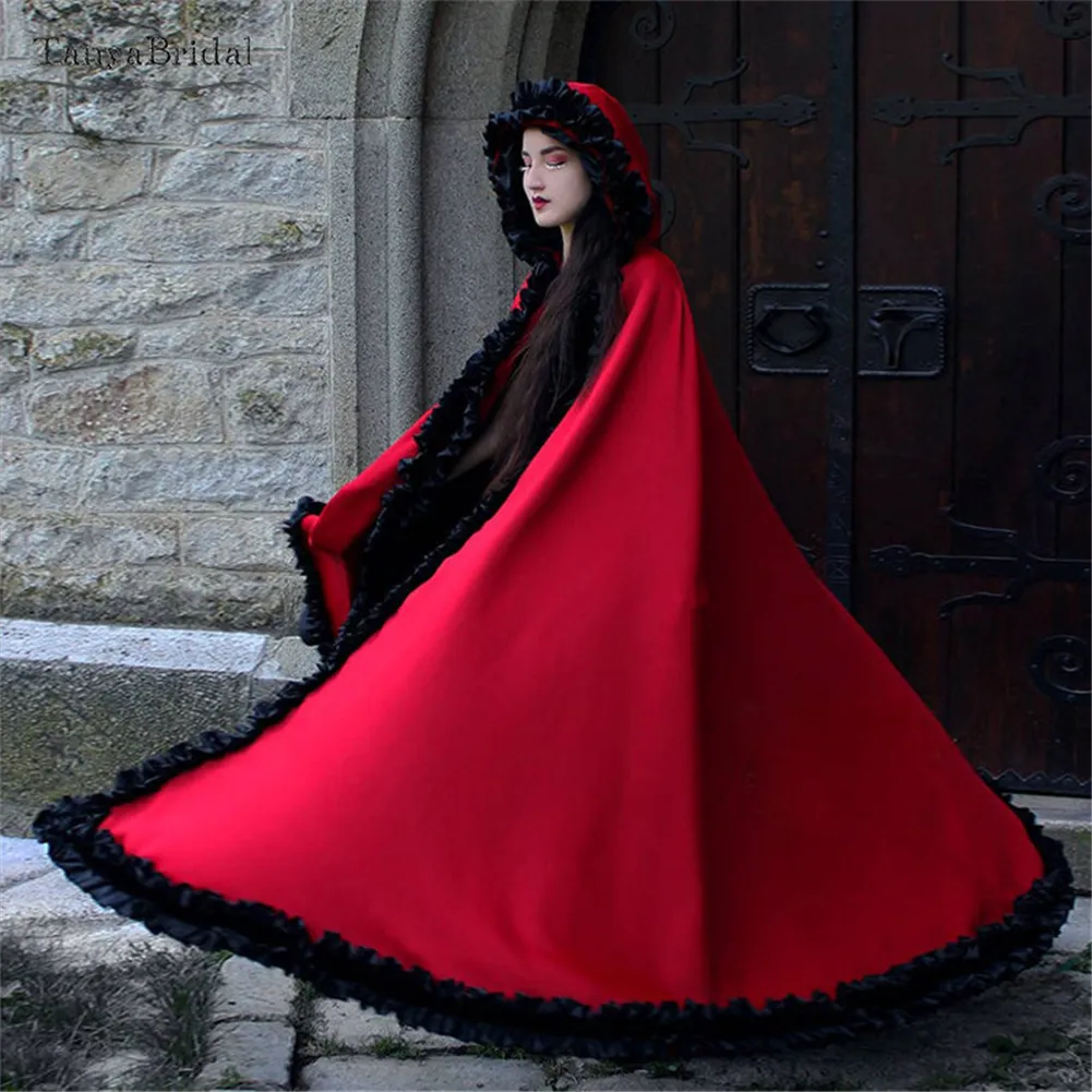 Christmas Red Cloaks Fsahionable Warm Winter Velvet Hood Capes Halloween Costumes For Women Men Cosplay Bridal Wraps Jacket