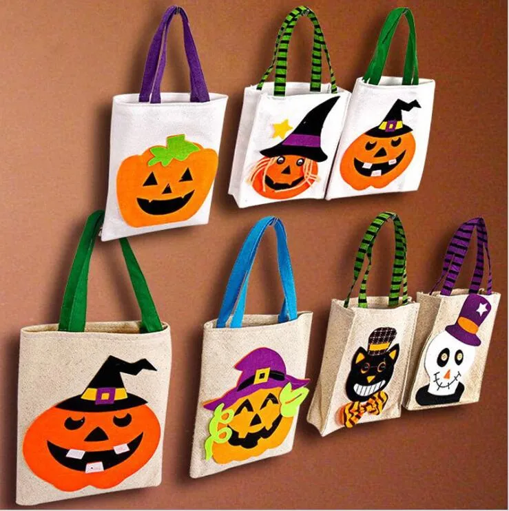 Sac à bonbons d'Halloween, sac cadeau tête de citrouille, faisceau de coton, grande capacité, décorations d'halloween, sac en toile, sacs cadeaux en lin