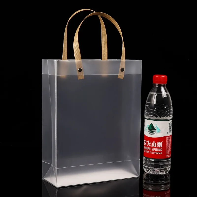 Half Clear Frosted PVC handbags Gift bag Makeup Cosmetics Universal Packaging Plastic Clear bags Round/Flat Rope 10 Sizes for choose