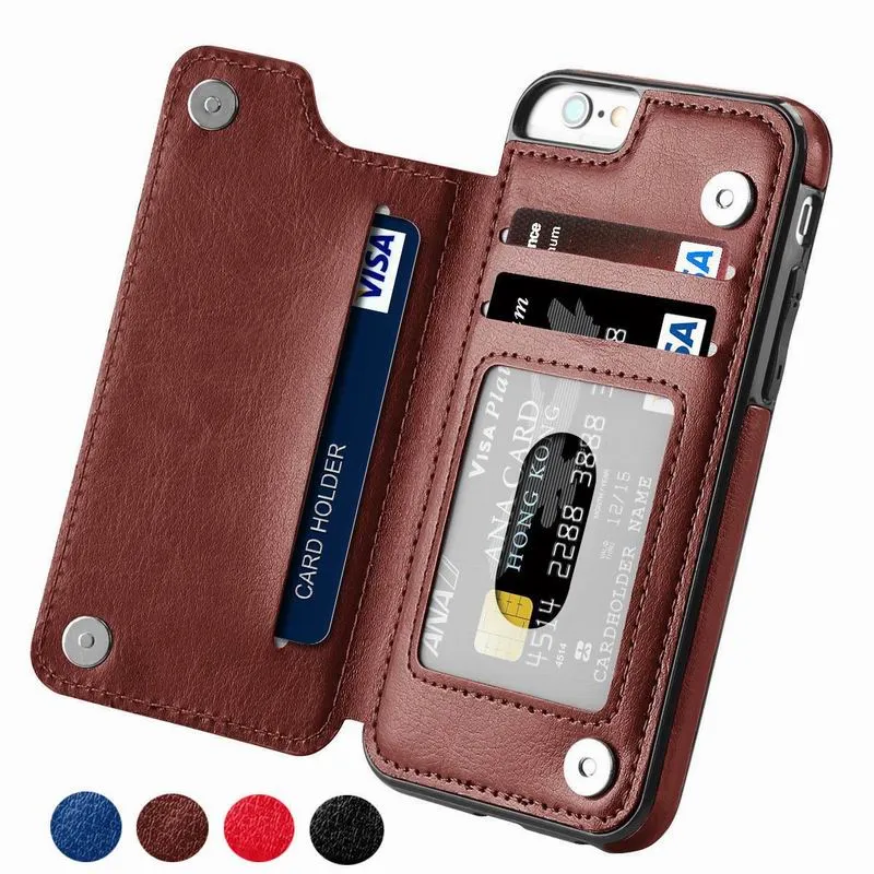 Luxuriöse Slim-Fit-Premium-Lederhülle für iPhone 12 11 Pro XR XS Max 6 6s 7 8 Plus 5S Wallet Case Kartenfächer Stoßfeste Flip-Shell