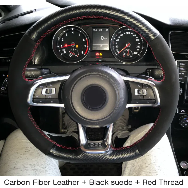Carbon Faser Schwarz Wildleder Auto Lenkrad Abdeckung Für Volkswagen Golf 7  GTI Golf R MK7 Polo Scirocco 2015 2016 Auto Zubehör Von 36,1 €