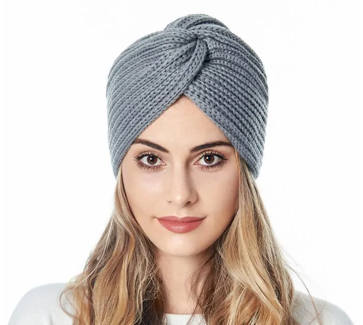 Knit Muslim caps bohemia turban cashmere cross wrap head Indian hat wool knitting hijab bonnet turbante cap ready to wear