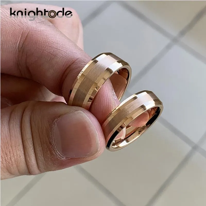 High Quality Rose Gold Tungsten Wedding Band For Men Women Engaged Tungsten Carbide Ring Brushed Center Polished Bevel Edges1286P