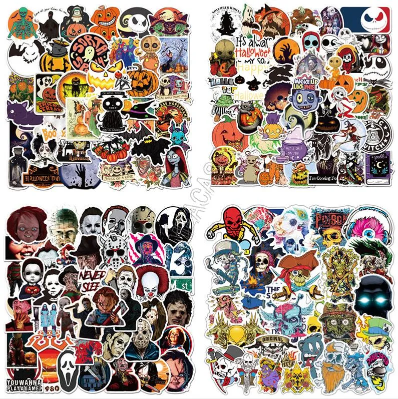 Adesivi Halloween fai da te Adesivi in PVC impermeabile Poster Adesivo per paraurti Decalcomanie per auto portatile Skatebroad Valigia Wall Paster Bomboniere Regali D91706