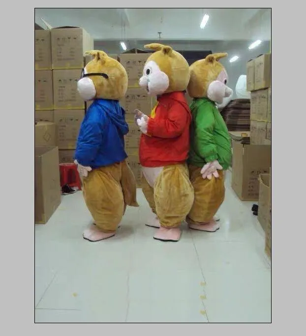 2018 nuovo Alvin and the Chipmunks Costume della mascotte Chipmunks Cospaly Personaggio dei cartoni animati per adulti Costume da festa di Halloween Carnevale Cos256Z