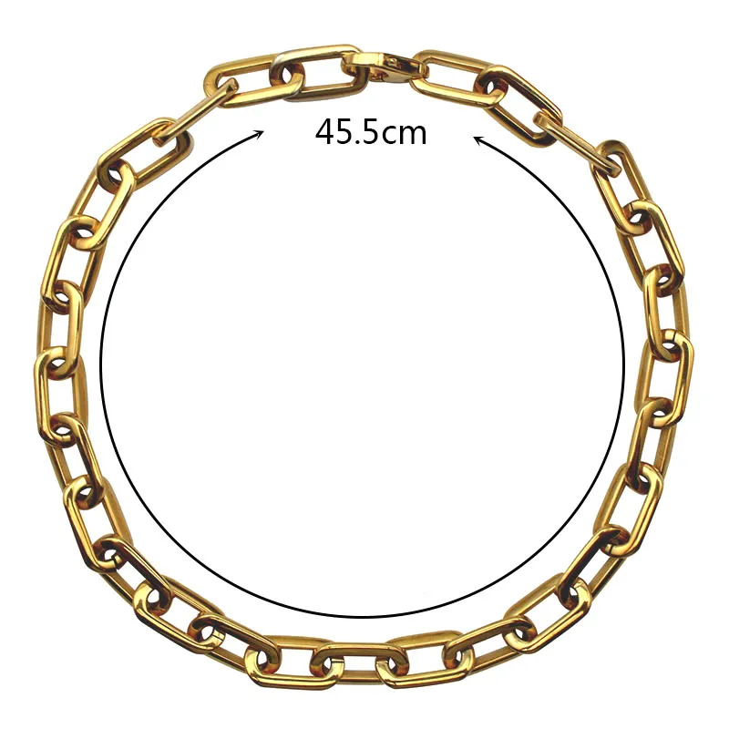 Thick Flat Rounded Rectangle Gold-color Link Chain Necklace Men Women Stainless Steel Fashion Jewelry 1 Piece297W