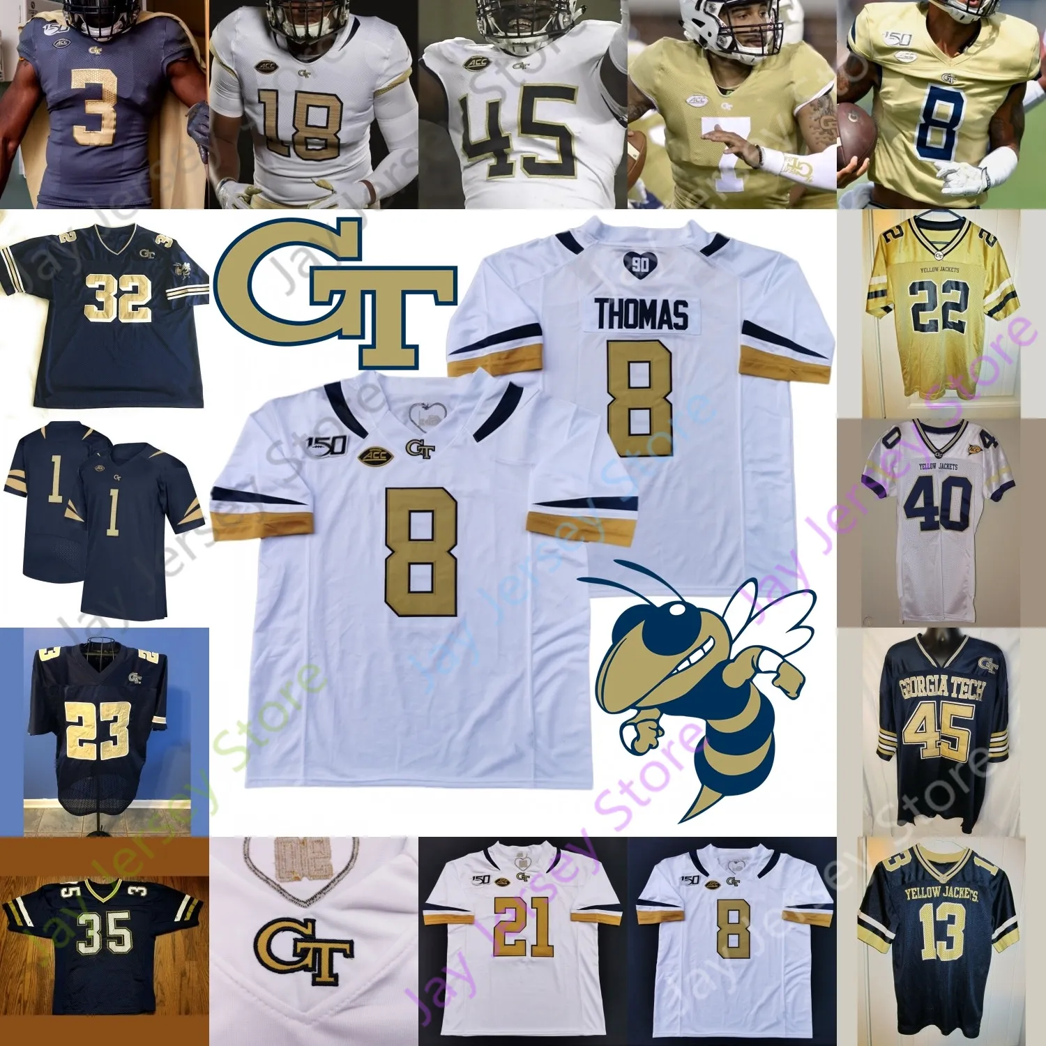 Georgia Tech Jackets Custom Football Jersey NCAA College Curtis Curtis Ryans Jeff Sims Jamious Griffin Malachi Carter Marquez Ezzard Dontae Smith