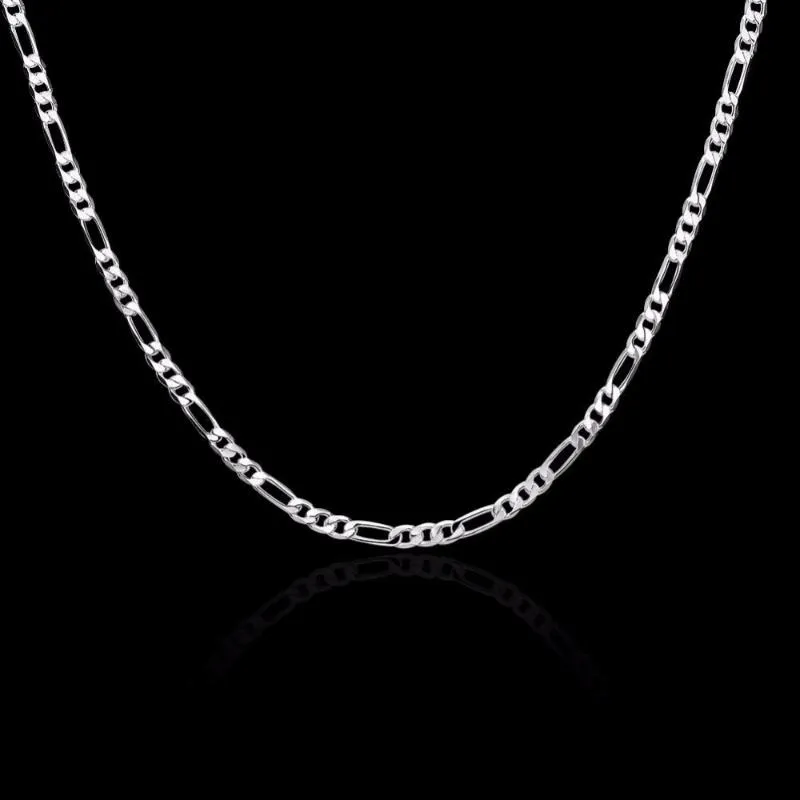 Доступно 8 размеров, настоящее серебро 925 пробы, 4 мм, ожерелье-цепочка Фигаро, женское, мужское, детское, 40, 45, 50, 60, 75 см, ювелирные изделия Kolye Collares1234T