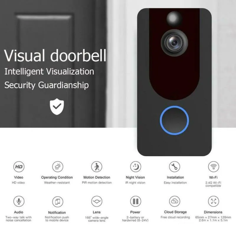 Dropship Wireless Doorbell Camera With Chime; Smart Video Doorbell Camera  Wireless Wi-Fi With HD Video; 2-Way Audio; Night Vision; Cloud Storage;  Battery Powered(without Battery) 2.4G WiFi to Sell Online at a Lower