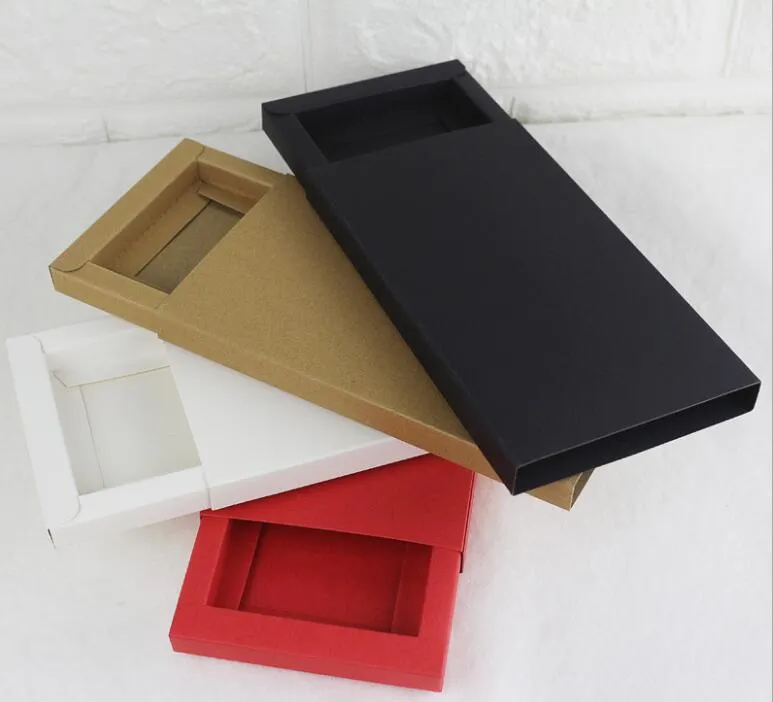 Small to Big Kraft Paper Drawer Cardboard Box For Phone Case Cover Jewelry Packaging Box Red/White/Black/Kraft Paper Slid Style Box