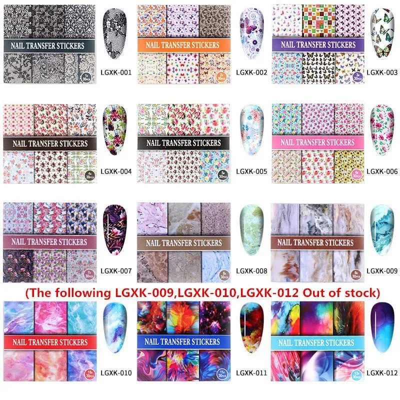 Nail Art Transfer Stickers Decals /pack 3D Star Laser Marble Flower Butterfly Scenery Sky Partterns Transfer Paper Tips Nail Foils