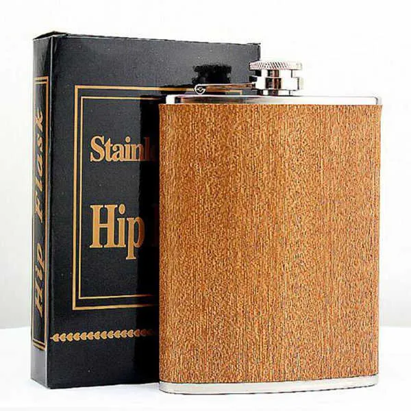 30 stks Creatieve 8 Oz Rvs Heupfles Houten Whisky Wijnfles Retro Alcohol Pocket Flagon met Doos voor Geschenken