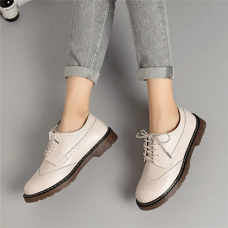 Vente chaude-nouveau 2020 femmes Oxford chaussures plates en cuir véritable Vintage chaussures décontractées printemps automne à lacets SH190928