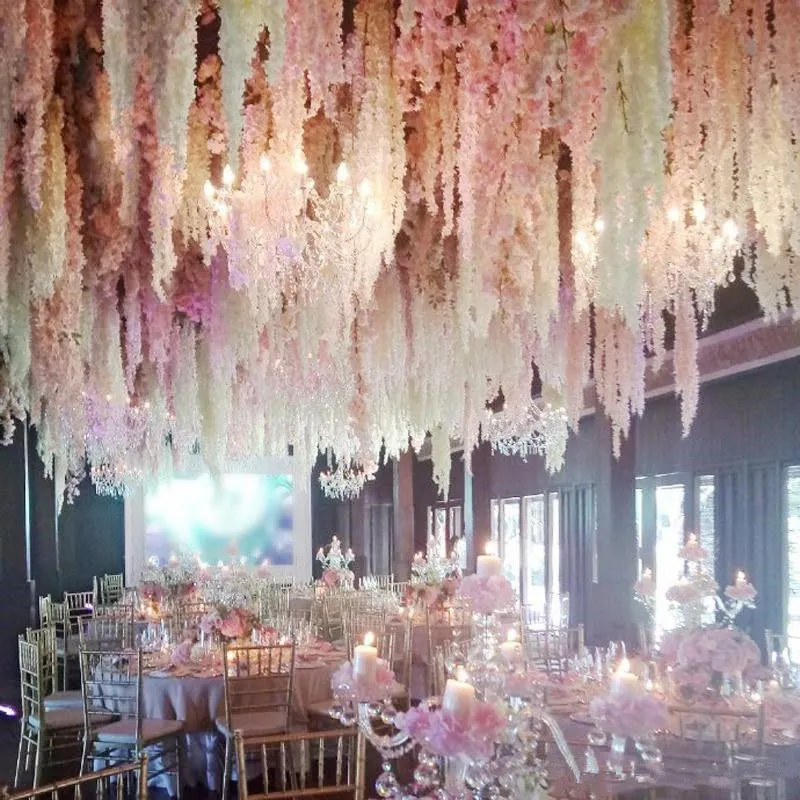 30 a 120 cm Casa Moda Flor Artificial Hydrangea Party Romântico Casamento Decorativo Garlandas Wisteria Ornamento