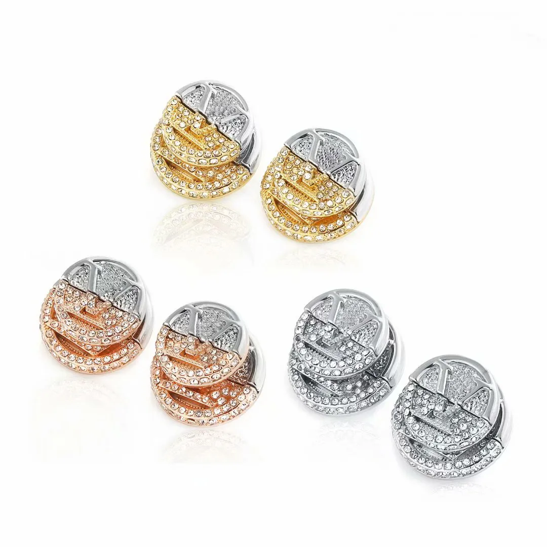 Europe America Style Jewelry Sets Lady Women Engraved V Initials L to V Double Color Gold Coin Setting Diamond Stud Earrings M69588