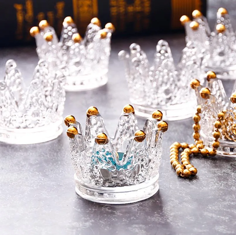 Porta-velas de vidro de cristal tealight romântico interior elegante presente decoração de casamento transparente forma de coroa cinzeiro jóias anel armazenamento copo