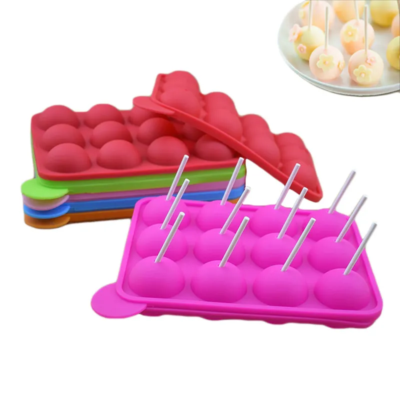 Bakvormen 3D Lollipop Mold Hart Cake Pops Maker Snoep Bar Chocolade Ice Cube Pastry Accessoires Supply Tray Silicone Mold