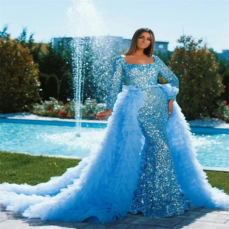 Glitter Blue Sequins Mermaid Prom Dresses 2023 for Graduation Party Sh –  Flora Prom
