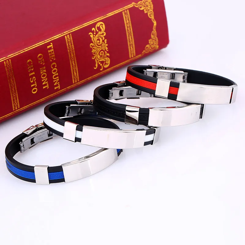 Simple Identification Stainless steel Folding buckle bracelet soft silicone bracelets wristband bangle cuff women mens fashion jewelry will and sandy