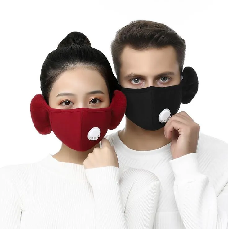 2 1 Sıcak Maske Earmuff'lar ile nefes Vana PM2.5 Sonbahar Kış Kalınlaşmak Peluş Binme Açık Aşınma Koruyucu Maske Filtreler