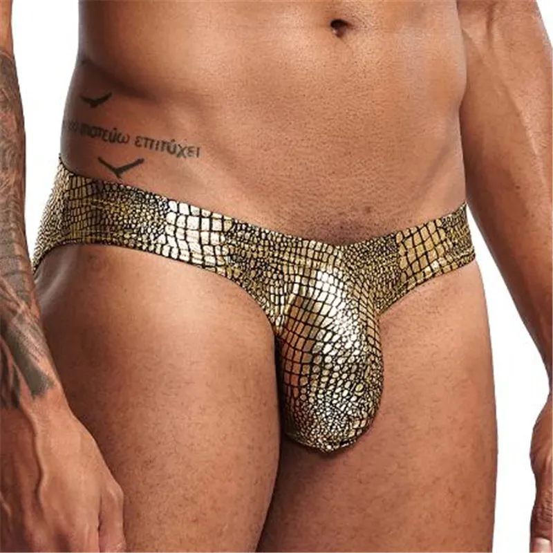 Men's Sexy Bright Snake Skin Wild Low Waist Mens Gay Underwear Mens Briefs Sexy Mens sexy Pouch Underwear