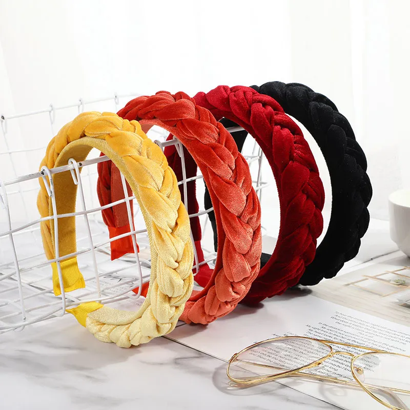 Moda veludo tecido trança bandana feminino meninas acessórios de cabelo torções hairband cabelo hoop