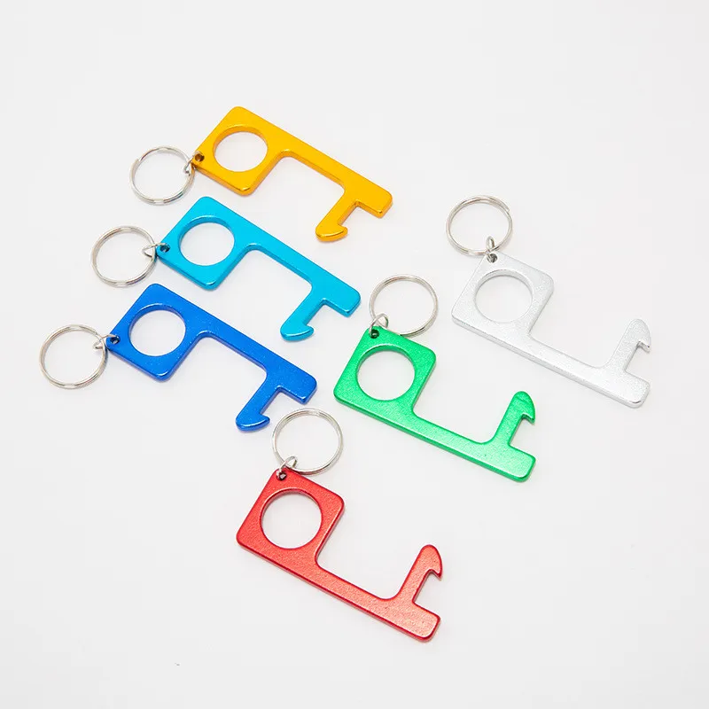 Contactless Keychain Opener Aluminiumlegering 7 cm Bierflesopener Non-Touch Druklifthulpmiddel met Sleutelhanger