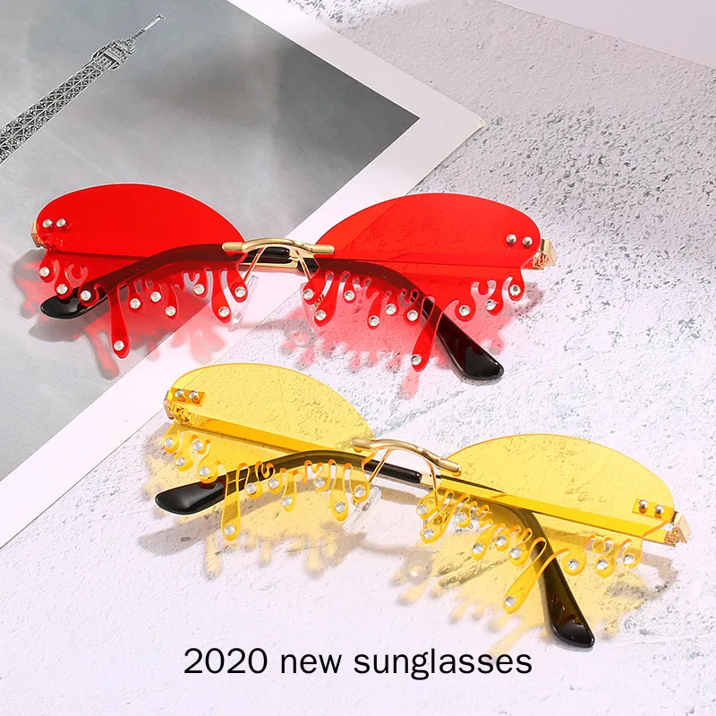 Óculos de sol engraçados máscaras moda fashion sem aro mulheres 2021 vintage lágrimas sol óculos homens doces cores óculos uv400 nx