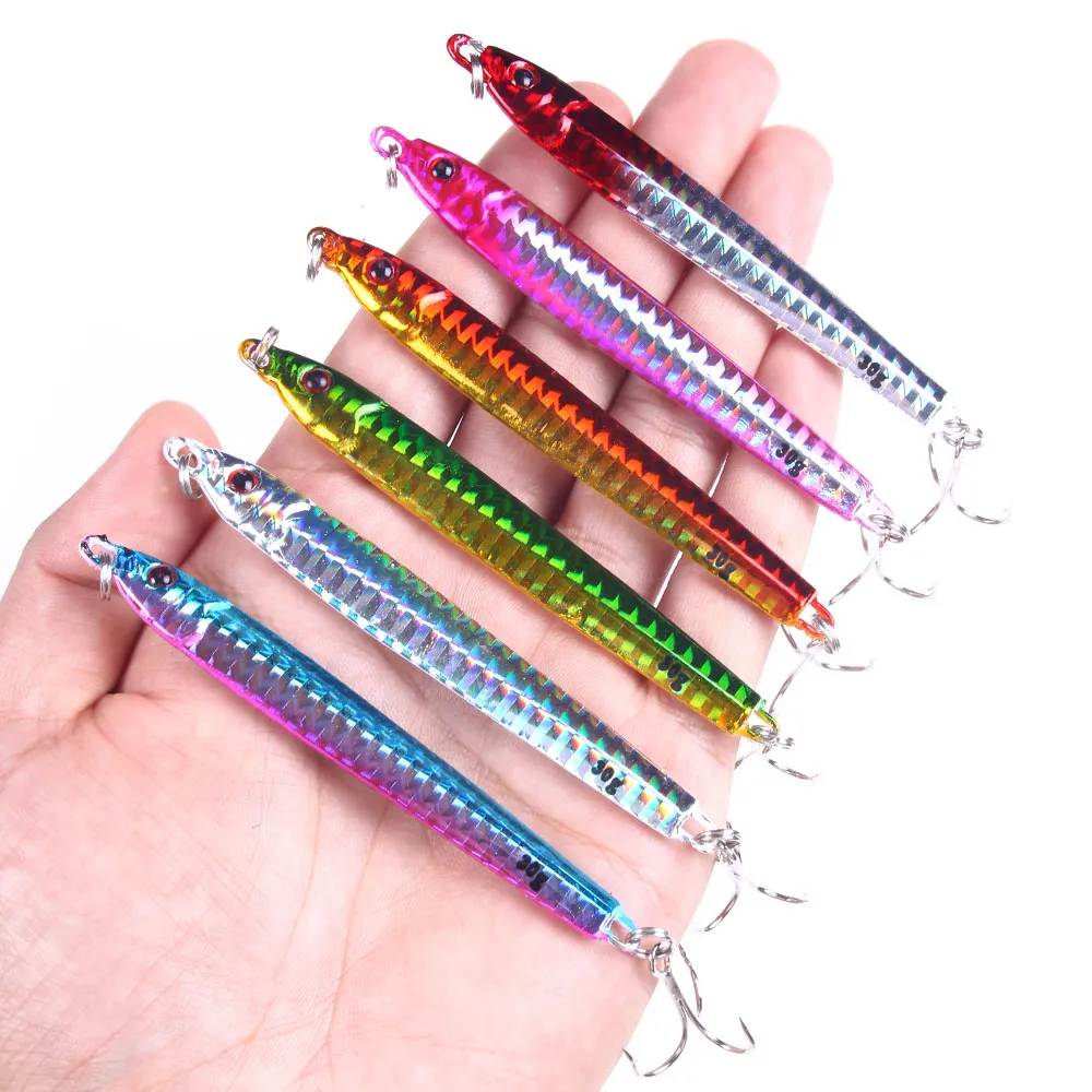 Hengjia 60pcs bly Jig Metal Baiits Fiske Lures Fiskehantering 9,2cm 30g 6 # Hakar Fiskeutrustning Tackle Hard Bait Saltwater Sea Lure