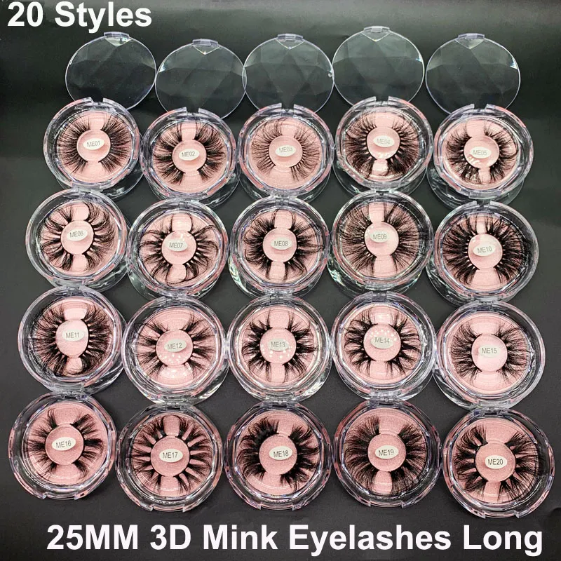 25mm 속눈썹 밍크 3D 거짓 속눈썹 극적 긴 두꺼운 크로스 속눈썹 100% 실제 밍크 가짜 속눈썹 수제 20 스타일 눈 메이크업 MAQUIAGEM