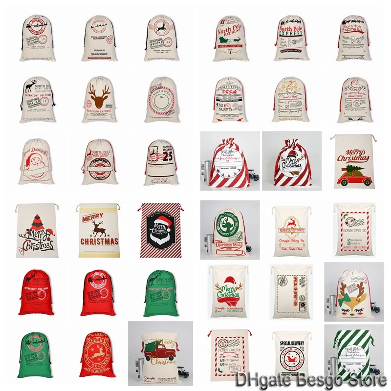 Julklappspåsar Santa Claus Presentförvaringspassar Santa säck Tryckt Dragkammare Väska med renar Barngåva Candy Sack Bags BH4059 TQQ