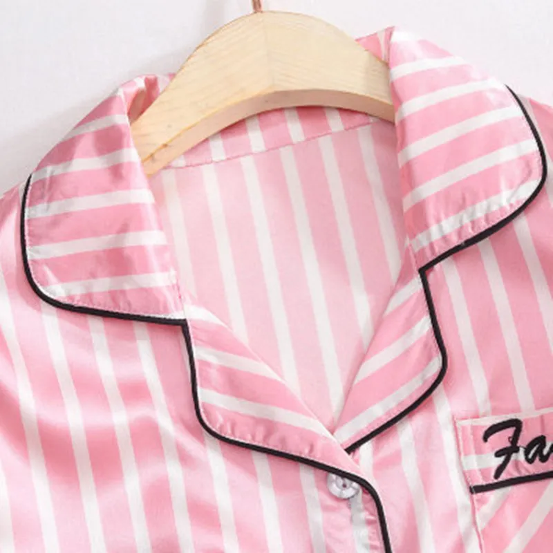 Pink Striped Pajamas Silk Satin Femme Pajama Set Stitch Lingerie