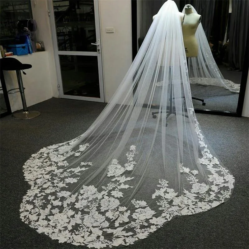 2021 élégant mariage Veils Applique dentelle blanche Ivoire Champagne long voile de la mariée Custom Made Accessoires de mariage