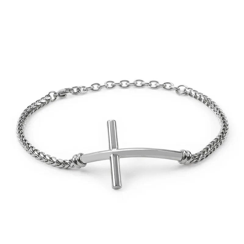 KB110131-K chaîne à maillons en acier inoxydable bijoux couleur argent Simple titane acier religieux croix ID Bracelet bracelet pour femmes hommes 8.26 ''