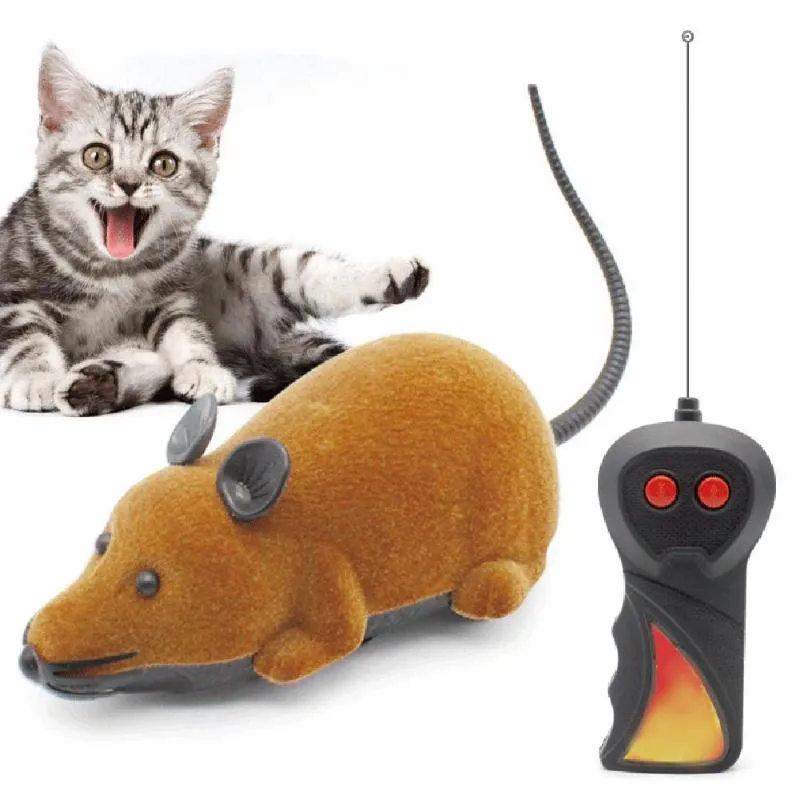 DHgate 2024Electric RC Flocking Plastic Rat Mice Toy Interactive Remote Control Mouse Toys for Pet Cat Kitten Playing Pet Supplies