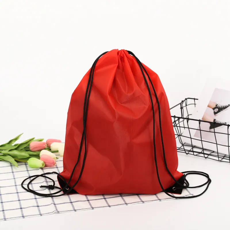 Fashionable Drawstring Backpacks Foldable Sports Bag with Storage Handle Durable Polyester Solid Color Design