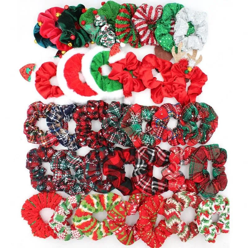 Christmas hair tie Women Girls Xmas Elastic Ring Hair Ties Hair Accessories Ponytail Holder Hairbands Rubber Band Scrunchies